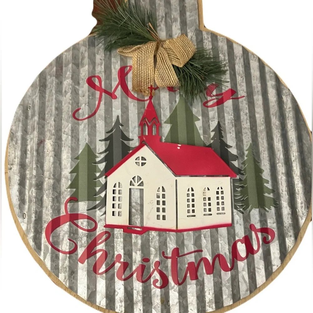 Vintage Christmas White Church Wall or Door Plaque